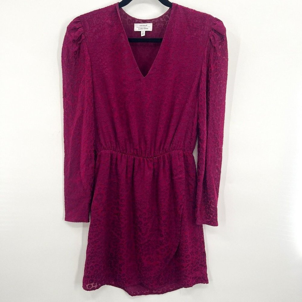 & Other Stories Gathered Waist Leopard Jacquard Mini Dress Vneck Burgundy 4